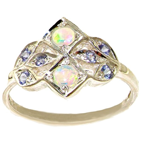 VINTAGE design 925 Solid Sterling Silver Natural Fiery Opal & Tanzanite Ring