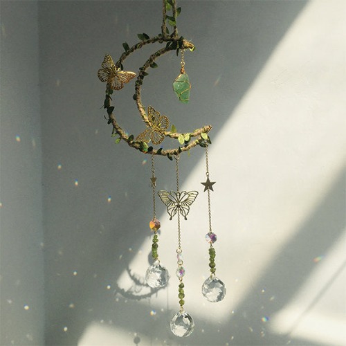 Crescent and Butterfly Wind Chime Decoration | Green Fluorite