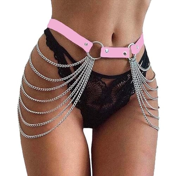 Victray Punk Black Waist Chain Belt Leather Layered Belly Body Chains Rave Body Jewelry Accessories for Women and Girls