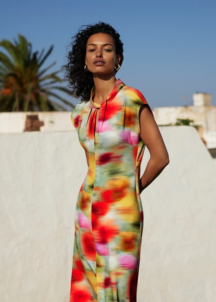Multicolour Photographic Flower Midi Dress
