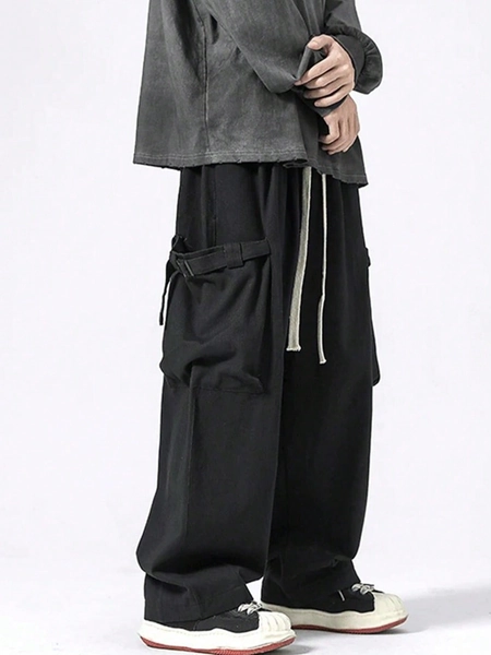 ROMWE Street Life Men's Casual Wide Leg Cargo Baggy Pants, School