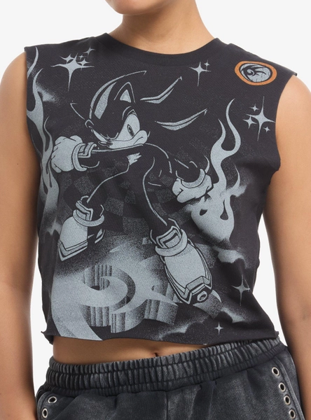 Sonic The Hedgehog Shadow Tonal Flames Girls Cutoff Tank Top