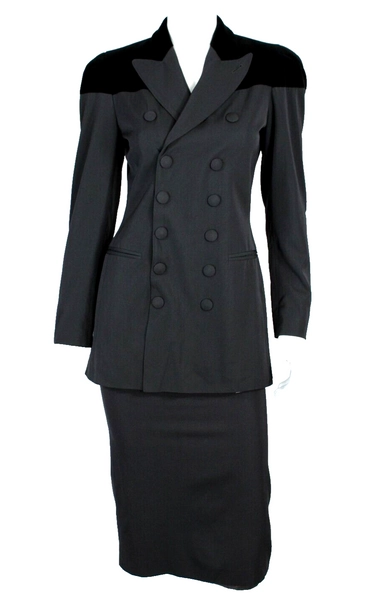 JEAN PAUL GAULTIER Vintage Black Twill Velvet Suit Set 40