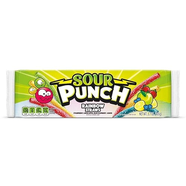 Sour Punch Rainbow Straws Assorted Flavors 4.5oz Tray (Pack of 6)