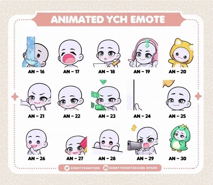 6 YCH ANIMATED Mega Pack Emotes 2 (Mixable with other YCH Animated pack) by Eighty Eight Design