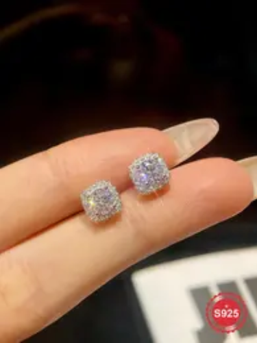 *TT SHOP* S925 Sterling Silver Stud Earrings for Women, Square Shaped Artificial Zircon Decor Stud Earrings, Fashion Jewelry for Party, Daily Decor, Trendy All-match & Exquisite Jewelry for Gift