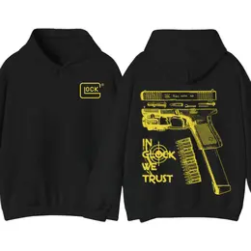 *TT SHOP* In GLock We Trust Hoodie - Full Design Graphic Black Hoodie - Streetwear for Men's & Women's Fit Long Sleeve Hoodie