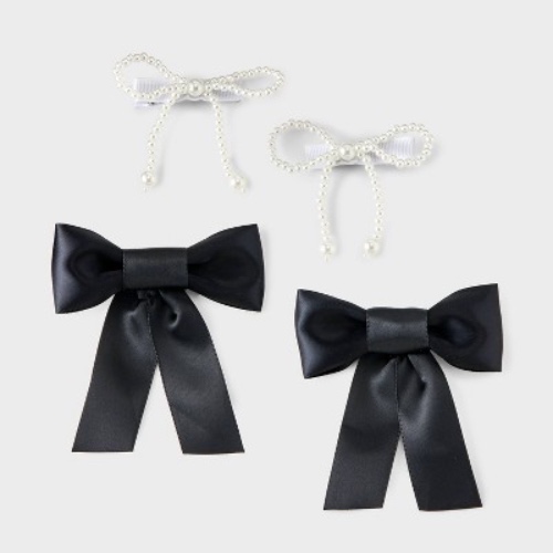 Girls' 4pk Satin and Pearls Ribbon Bow Clip Set - art class™
