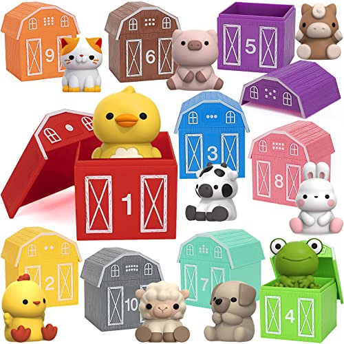 KMUYSL Learning Toys for 1,2,3 Year Old, 20 Pcs Animals Toy, Counting Skill, Color Matching, Fine Motor Game, Christmas Birthday Easter Educational Gift for Baby Toddler Boys Girls Age 12-18 Months - FARM
