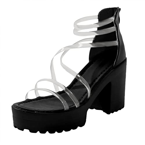 Women Wedge Sandal, Transparent Shoelace Waterproof Cover Slingback Women's Platform Shoes, Black