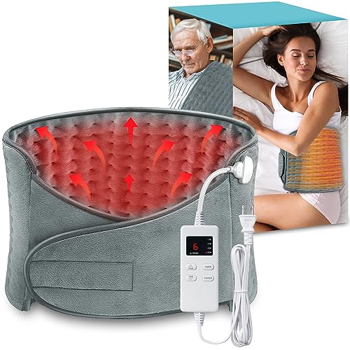 Newest Heating Pad for Back Pain and Cramps Relief, (12"x24"+20'') Large Menstrual Heating Pad for Period, Upgraded 4 Timer Auto Off & 6 Heat Level Electric Heat Pad with Belt, Dry & Moist Therapy