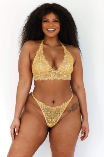 Lace Triangle Soutien-Gorge (Ensemble) - Jaune moutarde | XL