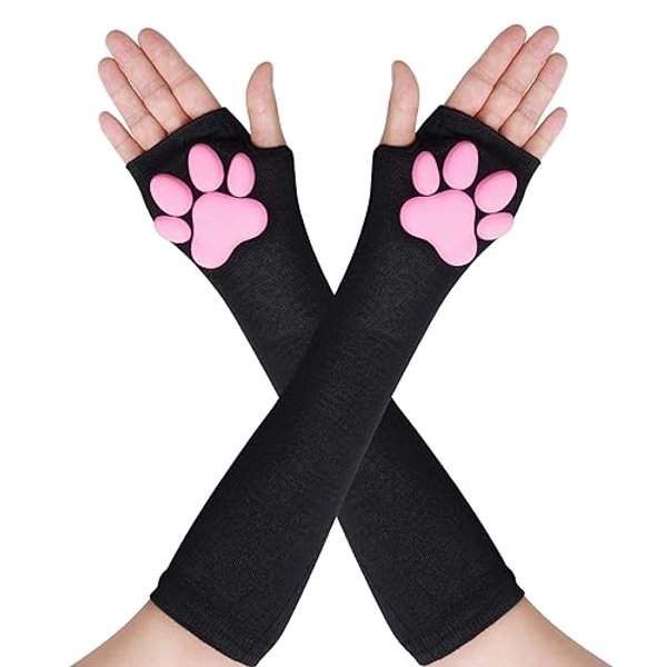 Nydotd Cat Paw Pad Mittens Gloves Kawaii Pink 3D Claw Fingerless Cute Cat Cosplay Gloves Sleeve for Girls Party
