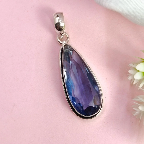 Boho Iolite Gemstone Pendant: Sterling Silver Necklace, Elegant 925 Jewelry