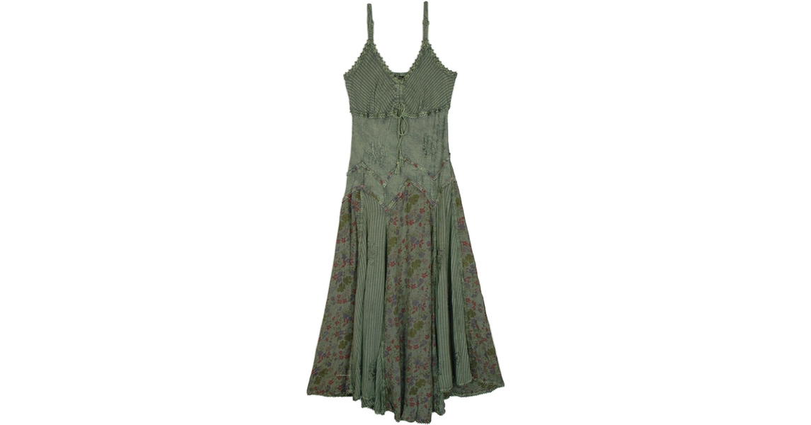 Serene Sage Long Corset Style Floral Dress