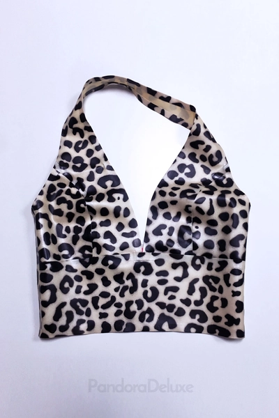 Selina Leopard Latex Plunge Top - PANDORA DELUXE