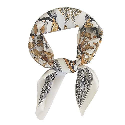 FONYVE Silk Feeling Scarf Medium Square Satin Head Scarf for Women 27.5 × 27.5 inches - 28 Peacock white