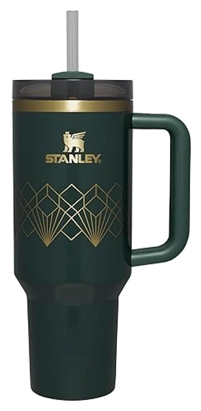 Stanley Quencher H2.0 Tumbler with Handle and Straw 40 oz | Flowstate 3-Position Lid | Cup Holder Compatible for Travel | Insulated Stainless Steel Cup | BPA-Free | Forrest Gloss Deco