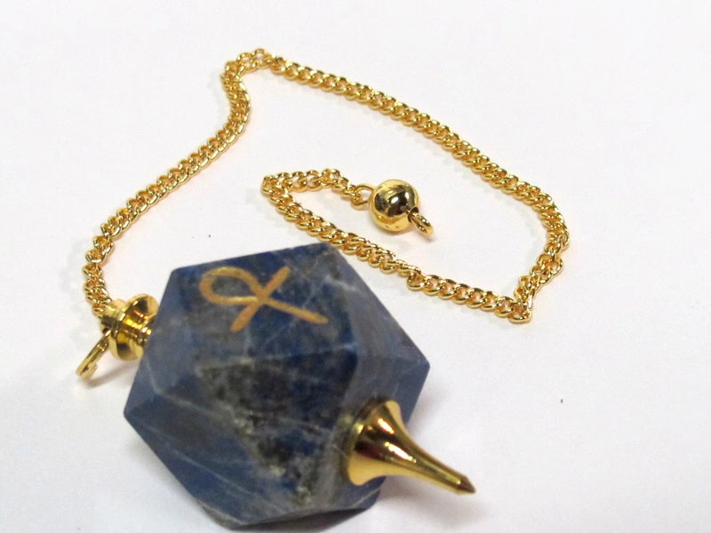 1 pendant - Blue Lapis Lazuli multi faceted gemstone Ankh pendulum pendant - PM543