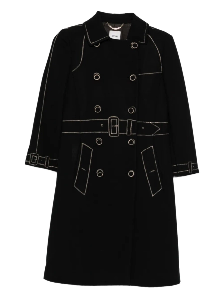 Moschino 2000s Contrast-Stitch Wool Trench Ccoat