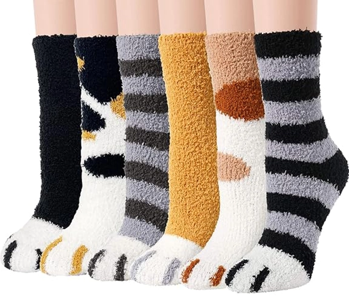 Ginmewrae Women Fuzzy Socks Cozy Soft Fluffy Cute Animal Slipper Socks Sleeping Warm Socks Christmas Gift for Girls