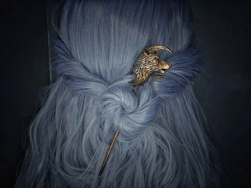 Copper Wolf hair stick