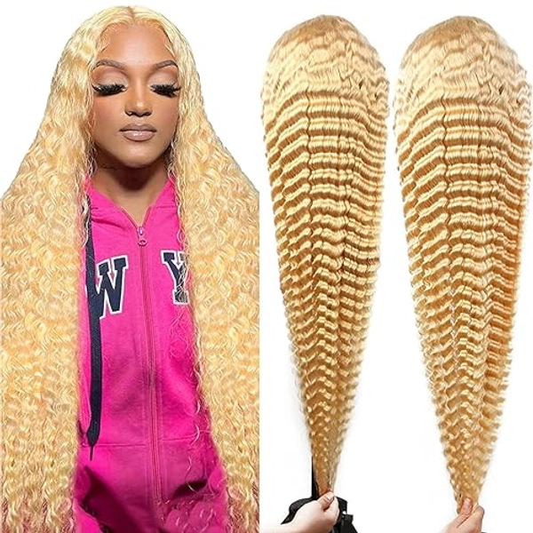 Boyusijf 613 Lace Front Wig Human Hair 613 Blonde Deep Wave 13x6 HD Transparent Lace Front Wig Human Hair Pre Plucked Blonde Wig Human Hair with Baby Hair 180% Density for Women(30inches 613 13x6 Wig)