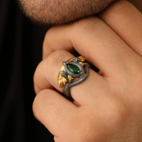 Ring of Barahir, Sterling Silver Two Snakes Wedding Ring, Father&#39;s Day Gift, Gift For Men, Anniversary Gift For Men, Ring For Men, Mens Gift