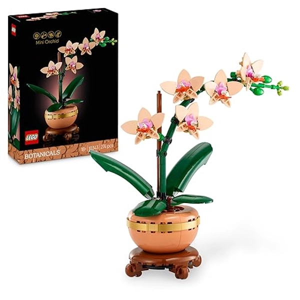 LEGO Botanicals Mini Orchid - Artificial Flowers Set for Adults - Indoor Plant with Terracotta Style Flowerpot - Home Decor Gift for Women and Men - 10343