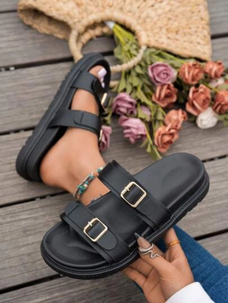 Women Simple Slippers, Beach Vacation Casual Open Toe Thick Sole Shoes, Comfortable Slide Flat Fashion Sandals