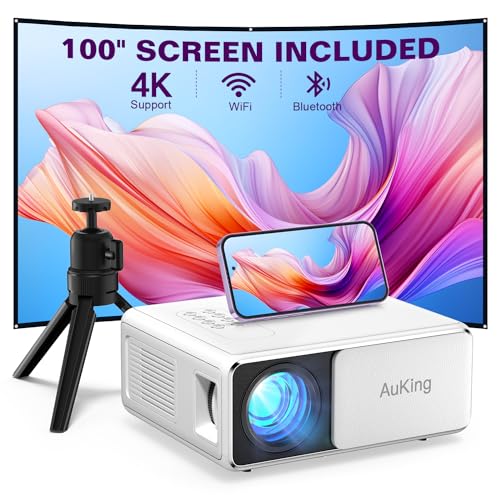 [Electric Keystone 6D/4P] AuKing 2024 Upgraded Projector with WiFi and Bluetooth, 700 ANSI 4K Supported Outdoor Projector with 100" Screen and Tripod, Max 400”Display for iOS/Android/HDMI/USB/TV Box - D- 20000 L WiFi+Bluetooth Highest Version