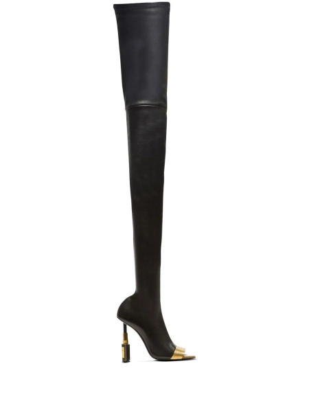 Lipstick thigh-length leather boots