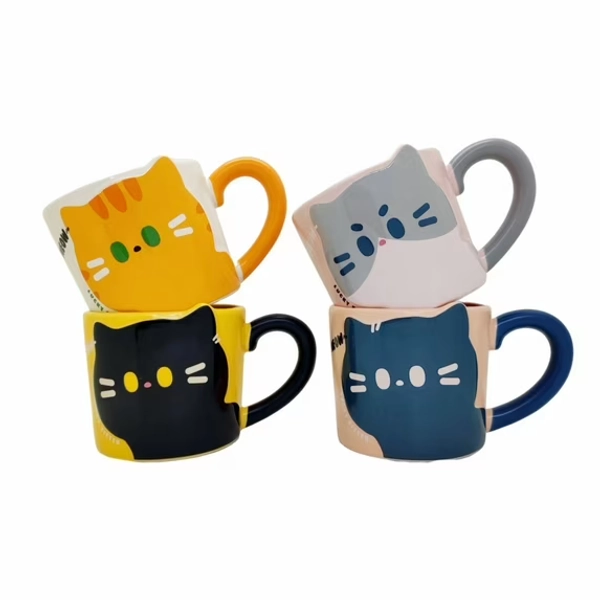 Mualuwi 10 oz Cat Ceramic Mugs Set of 4