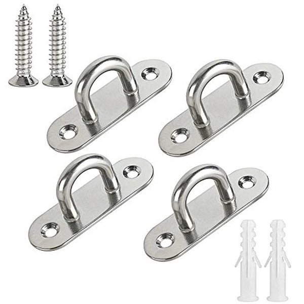 Toolly Ceiling Hook Pad Eye Plate, M8 Stainless Steel Wall Mount Hook, Marine Hardware Staple Hook Loop Screws Set, 440Lbs Loading Capacity (Pack of 4)