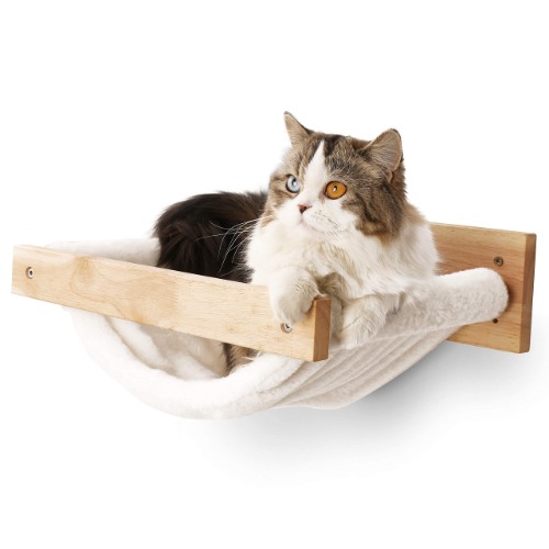 FUKUMARU Cat Hammock Wall Mounted Large Cats Shelf - Modern Beds and Perches - Premium Kitty Furniture for Sleeping, Playing, Climbing, and Lounging - Easily Holds up to 40 lbs… - White Flannel