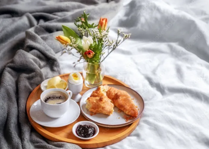 fresh coffee with fresh croissants