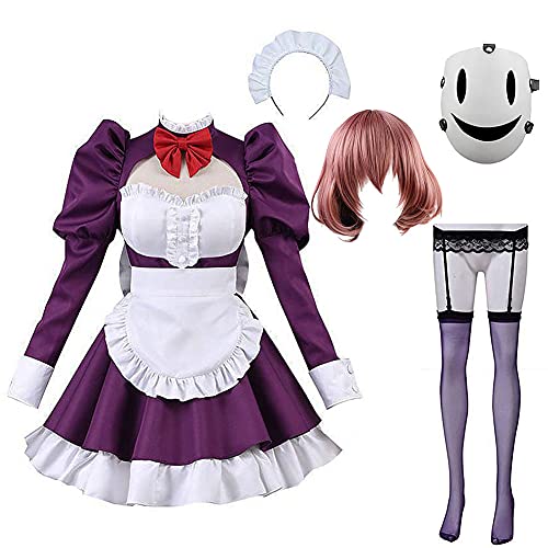 High Rise Invasion Cosplay Costume Maid Dress with Mask Enis Full Sets Outfits for Women Halloween - D:wig+mask - Small