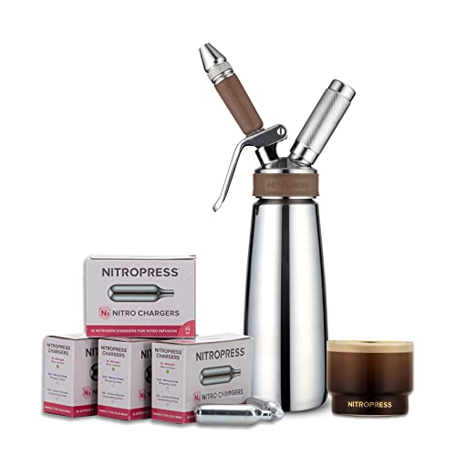 Hatfields London NitroPress Nitro Cold Brew Maker And Dispenser, Nitro Machine, Cold Brew Kit with 40 Nitro Chargers - NitroPress Gift Charcoal 40 Refills