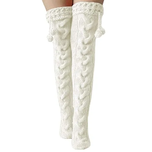 Women's Cable Knit Thigh High Socks Extra Long Winter Stockings Leg Warmer