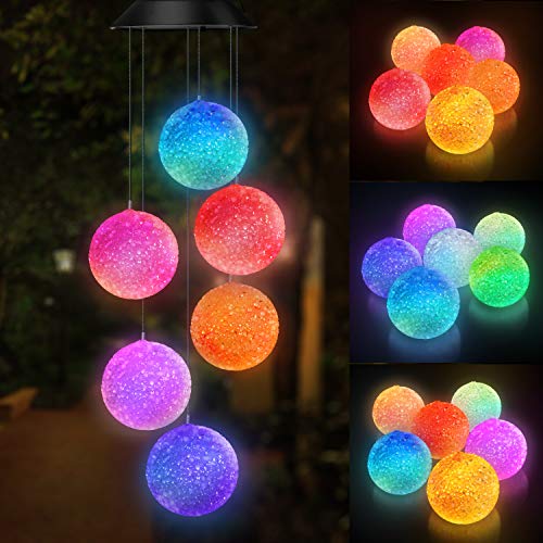 Topspeeder Color Changing Solar Power Wind Chime Spiral Spinner Crystal Ball Wind Mobile Portable Waterproof Outdoor Decorative Romantic Wind Bell Light for Patio Yard Garden Home (Crystal Ball) - Crystal Ball