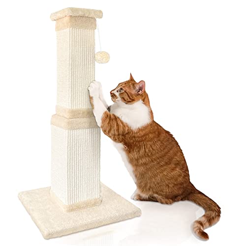 AGYM Cat Scratching Post, 32 Inch Large Cat Scratch Post for Adult Cats and Kittens, Nature Sisal Modern Cat Scratcher for Indoor Cats, Protect Your Furniture and Exercise Cats, Beige - beige