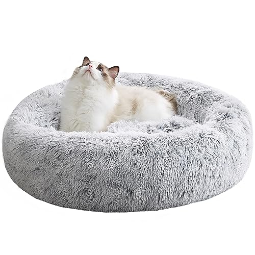 Western Home Faux Fur Original Calming Dog & Cat Bed for Small Medium Large Pets, Indoor Cats, Anti Anxiety Donut Cuddler Round Warm Washable (20", Light Grey) - 20 x 20 Inch - Light Grey