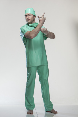 Latex Scrubs Set - Shirt, Pants, Cap, Mask