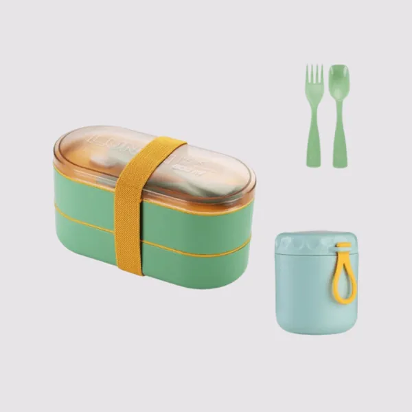 Double-Layer Bento Box - Sage Green / 3pc