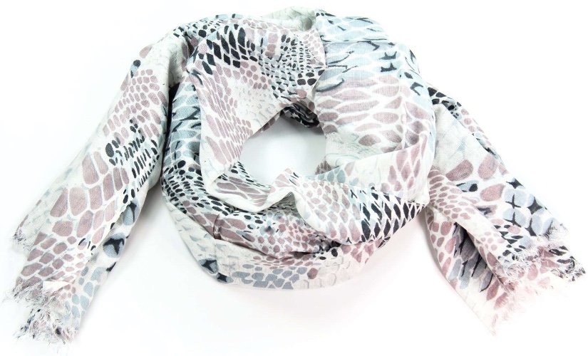 Snake Skin Print Scarf - White/Blue / One Size / Cotton