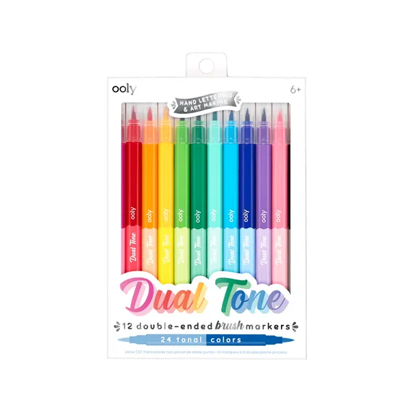 Dual Tone Double Ended Brush Marker - set of 12/24 colors by OOLY