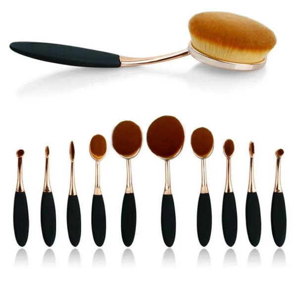 Beauty Experts Set of 10 Oval Beauty Brushes by VistaShops - Black-Rose Gold