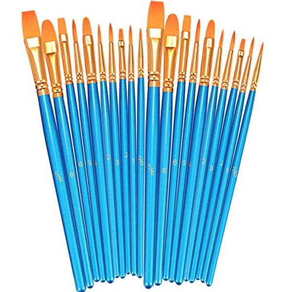 BOSOBO Paint Brushes Set, 2 Pack 20 Pcs Round Pointed Tip Paintbrushes Nylon Hair Artist Acrylic Paint Brushes for Acrylic Oil Watercolor, Face Nail Art, Miniature Detailing and Rock Painting, Blue