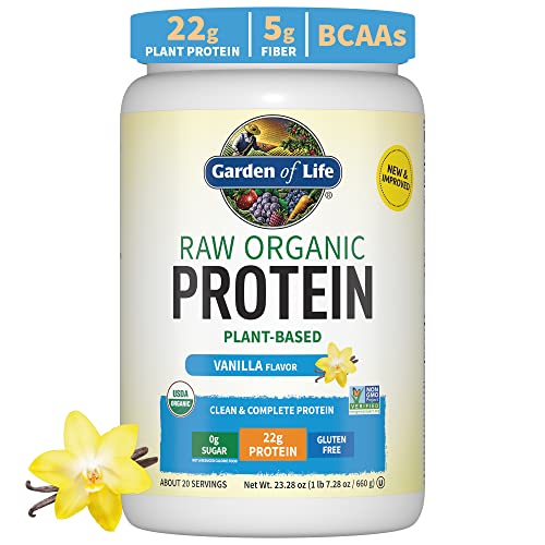 Garden of Life Organic Vegan Vanilla Protein Powder 22g Complete Plant Based Raw Protein & BCAAs Plus Probiotics & Digestive Enzymes for Easy Digestion – Non-GMO, Gluten-Free, Lactose Free 1.5 LB - Vanilla - 20.0 Servings (Pack of 1)