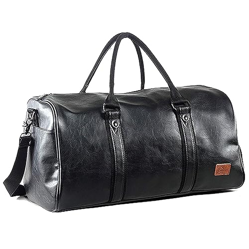 Leather Travel Bag with Shoe Pouch, Waterproof Weekender Overnight Bag, Carry On Duffel Bag for Men Women-Black - 20inch - Black